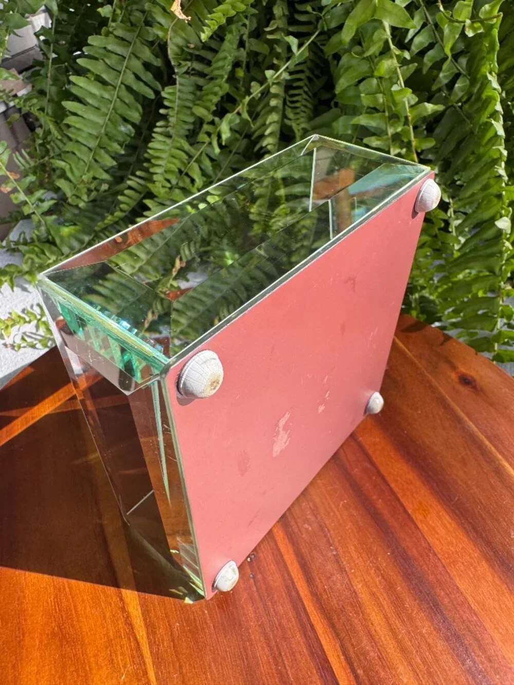 Vintage Beveled Glass Jewellery Box Square Mirror Vanity Trinket Case